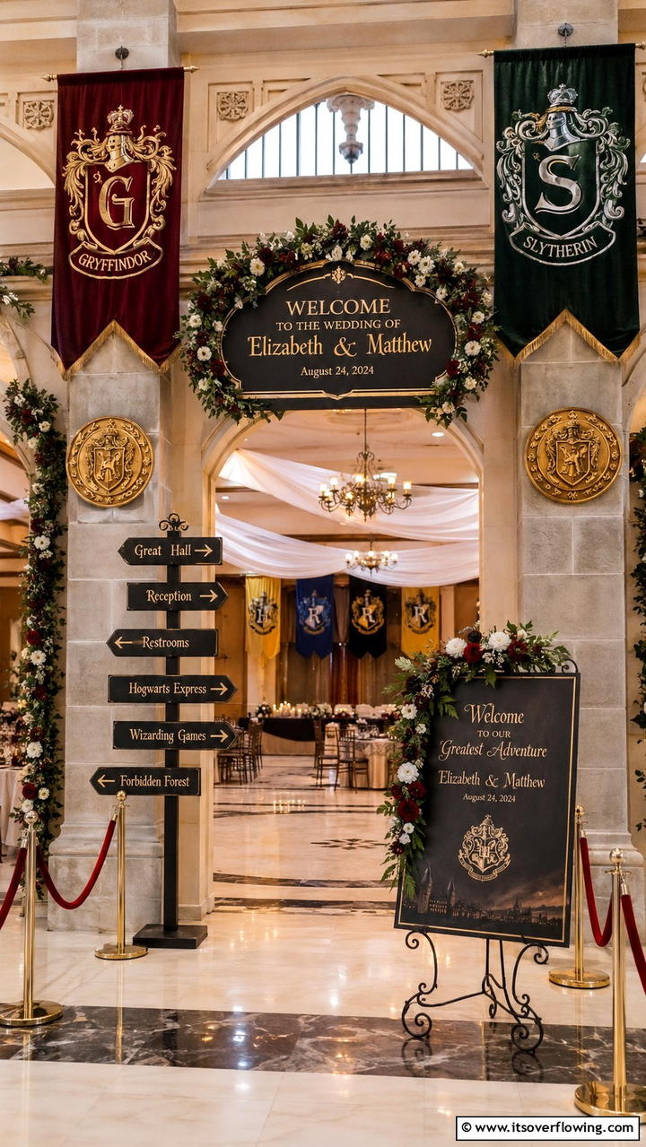 Family Crest and Magical Signage - 30 Harry Potter Wedding Ideas- Enchanting Themed Celebrations