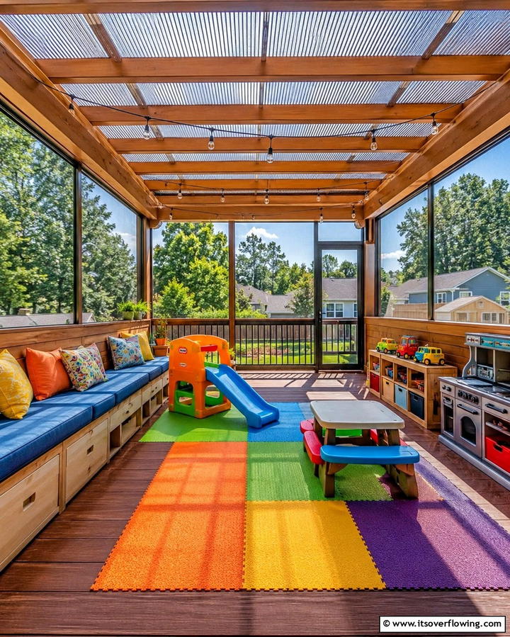 Family Focused Screened in Deck with Play Area - 30 Screened-in Deck Ideas for Bug-Free Outdoor Living