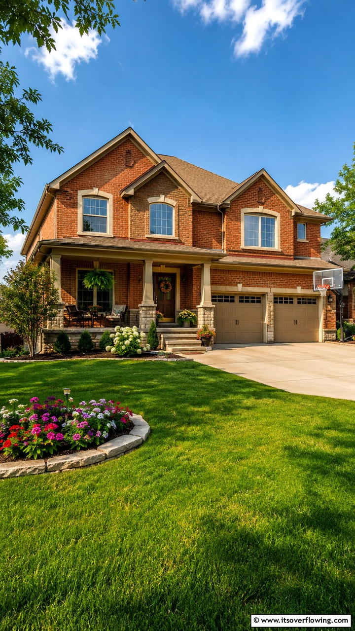 Family Friendly Brick House with Practical Stone Accents - 30 Brick Houses With Stone Accents- Exterior Design Inspiration