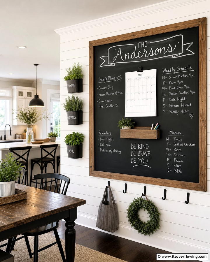 Family Friendly Chalkboard Command Center - 25 Command Center Ideas to Organize Your Home and Life