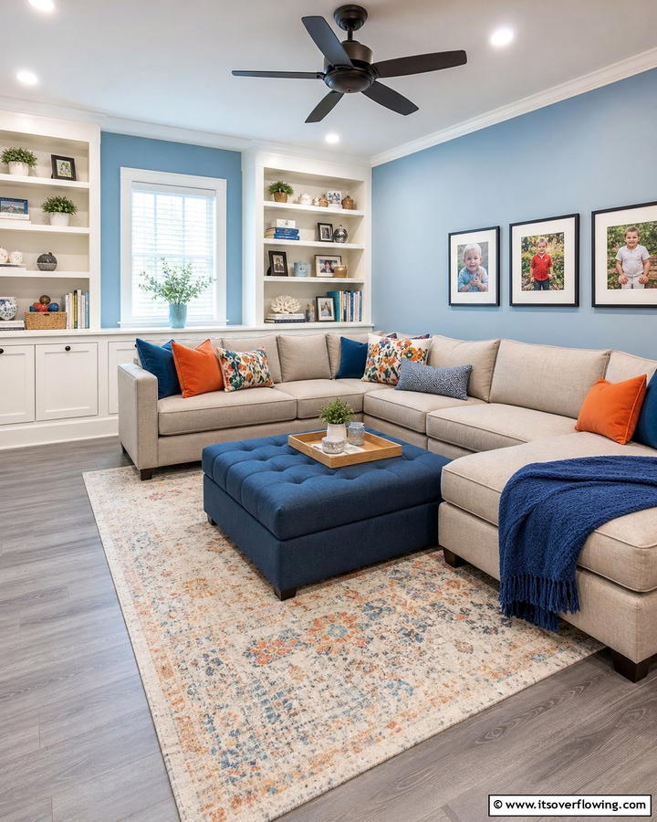 Family Friendly Comfort - 20 Grey Floor Living Room with Blue Walls Ideas