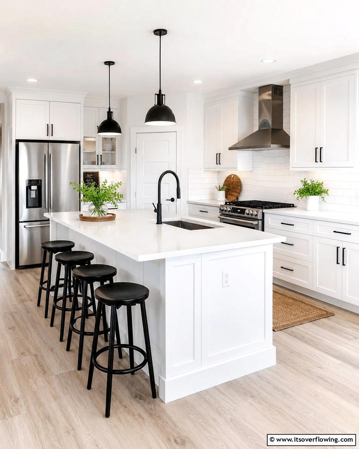 Family Friendly Durability - 20 White Kitchen Cabinets With Black Hardware Ideas