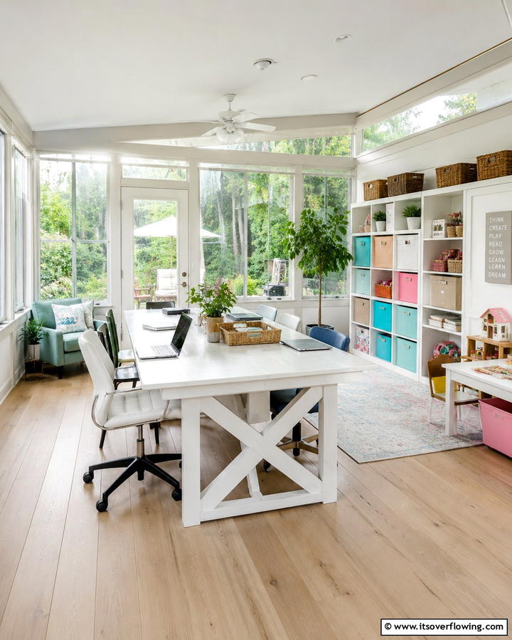 Family Friendly Workspace - 20 Sunroom Office Ideas for a Productive Workspace