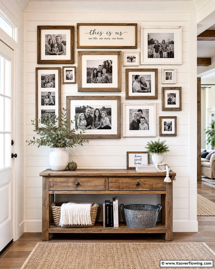Family Photo Displays - 25 Farmhouse Entryway Ideas for a Warm and Welcoming First Impression