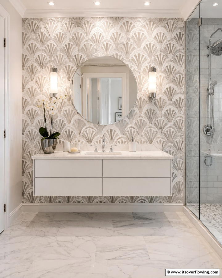 Fan Shaped Motifs - 30 Art Deco Bathroom Ideas for Glamorous Geometric Design