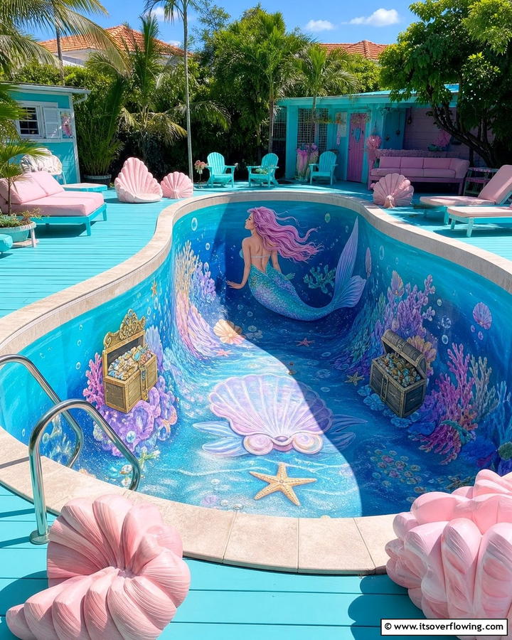 Fantasy Mermaid Lagoon - 20 Pool Mural Ideas to Enhance Your Backyard Oasis
