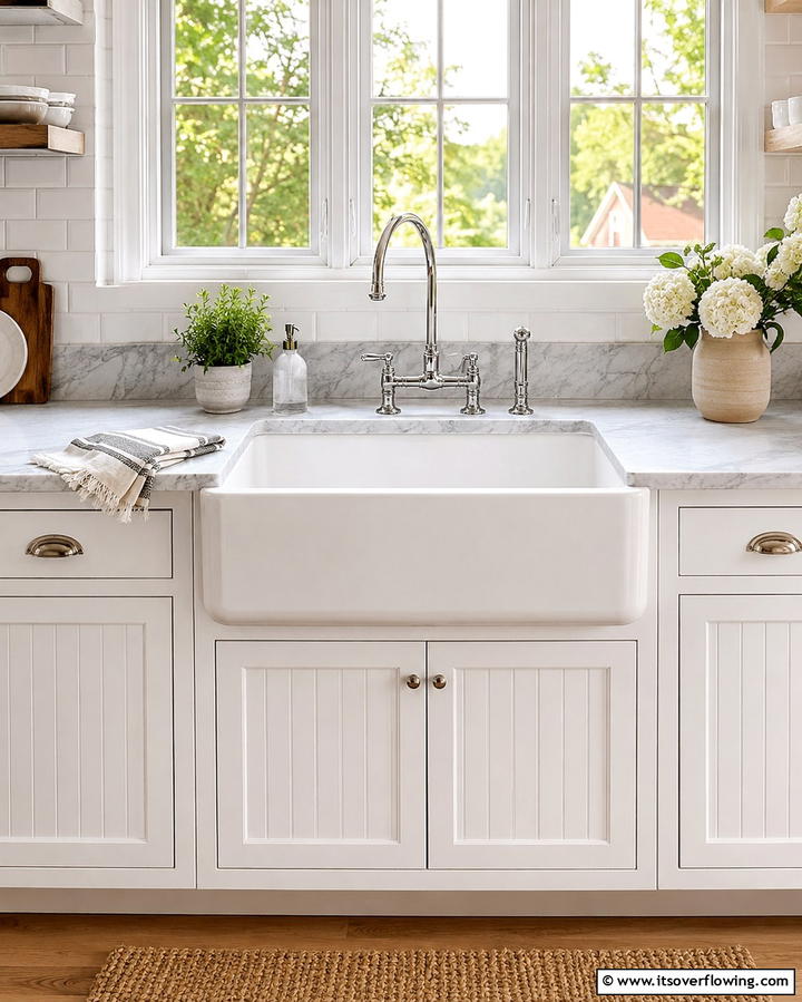 Farmhouse Apron Sink - 30 Charming White Farmhouse Kitchen Inspirations