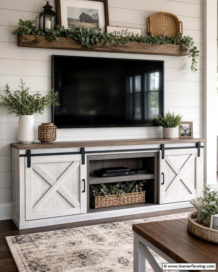 Farmhouse Barn Door TV Stand - 25 TV Stand Ideas to Complement Your Home Decor