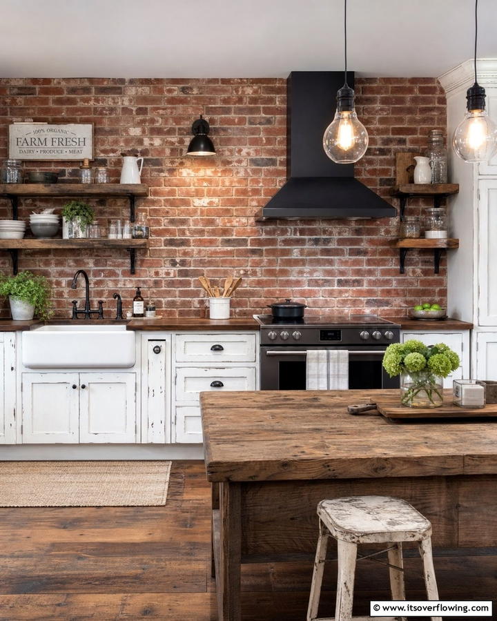 Farmhouse Brick Aesthetics - 21 Kitchen Backsplash Ideas for Striaking Visual Impact