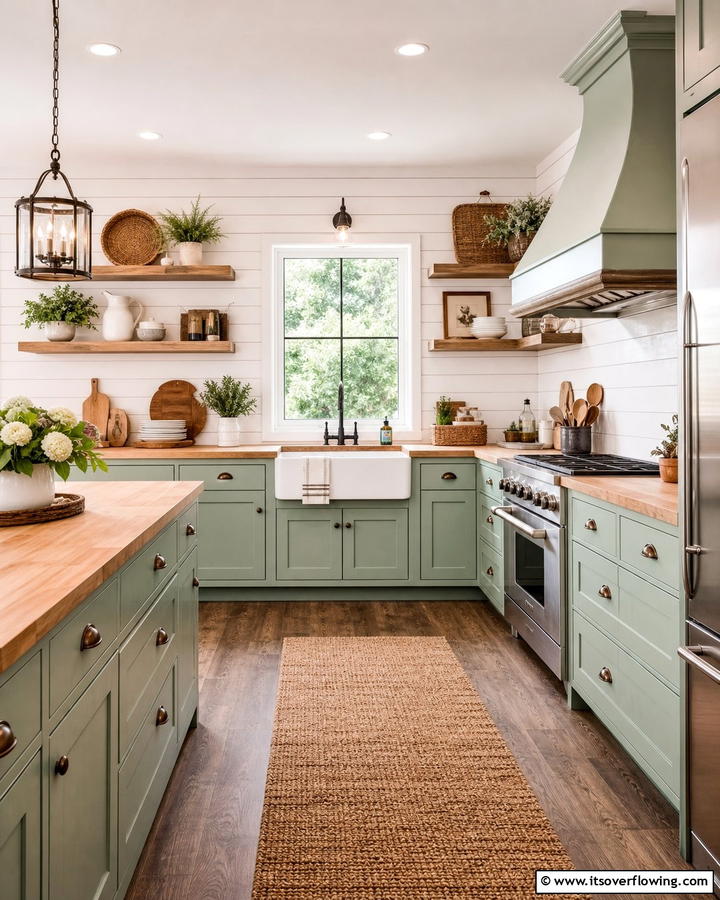 Farmhouse Celadon Green Cabinets - 21 Green Kitchen Cabinet Ideas for a Vibrant Culinary Space