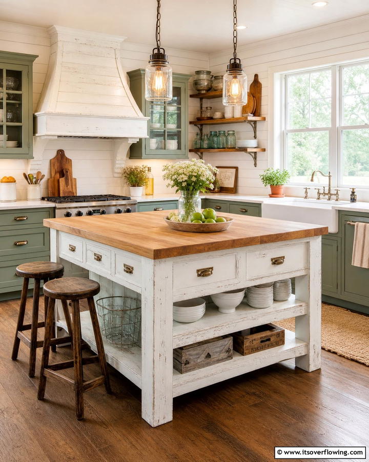 Farmhouse Charm - 30 Kitchen Island Decor Ideas for Stylish Functionality
