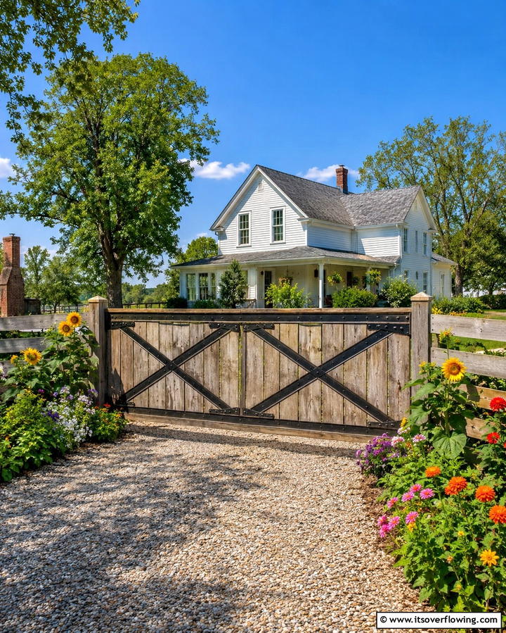Farmhouse Charm Gate - 30 Inviting Front Gate Designs for Home Entrances