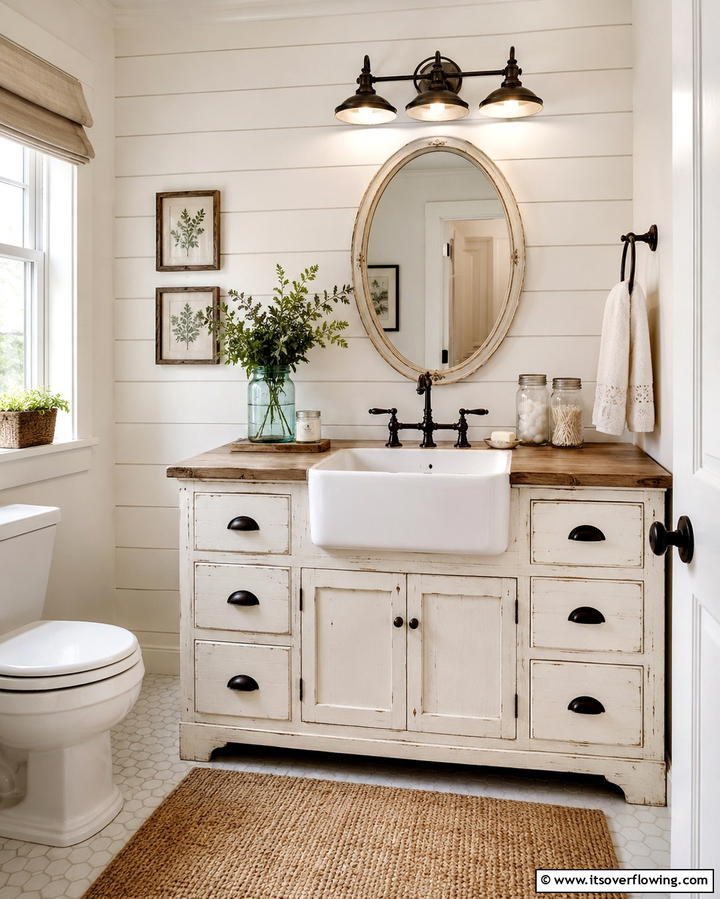 Farmhouse Charm Vanity Look - 30 Small Bathroom Vanity Ideas for Space-Saving Style