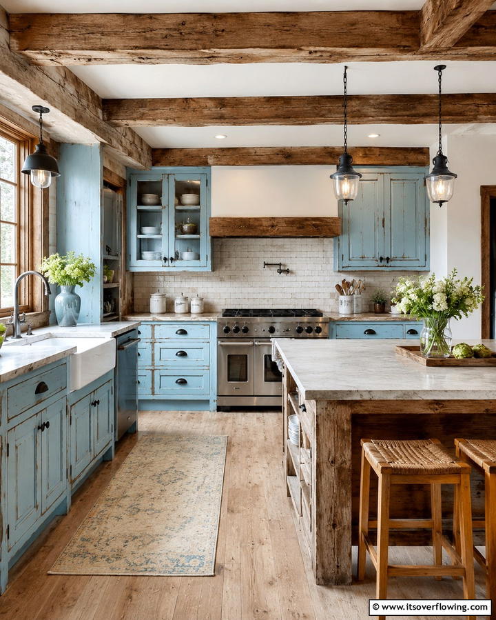 Farmhouse Charm with Light Blue Cabinets - 25 Light Blue Kitchen Cabinets Ideas for a Coastal Vibe