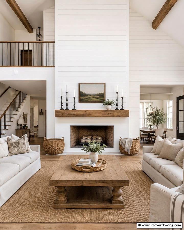 Farmhouse Chic - 25 Two-story Fireplace Ideas for Cozy Ambiance