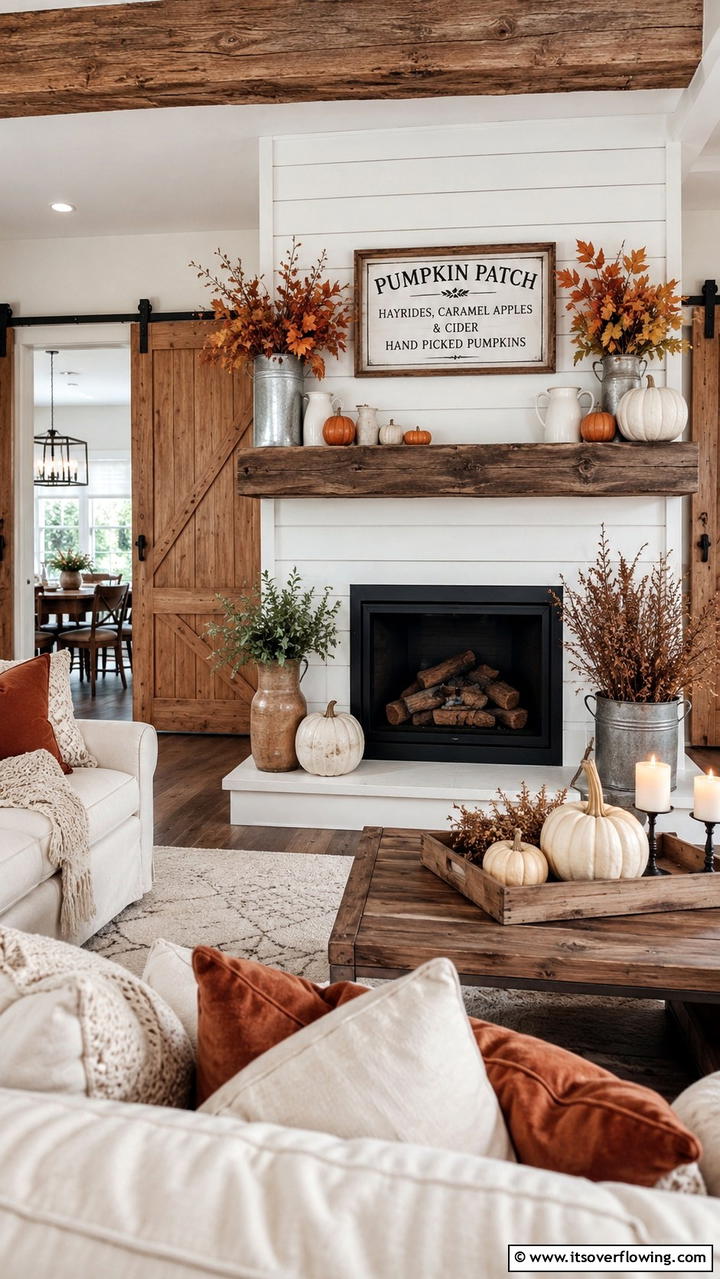 Farmhouse Chic - 30 Fall Mantel Decor Ideas for Seasonal Coziness