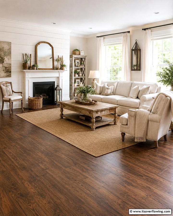 Farmhouse Chic Ambiance - 25 Dark Brown Floor Living Room Ideas for Warmth