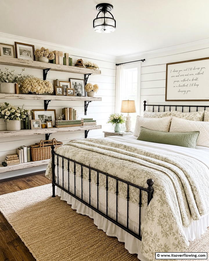Farmhouse Chic Charm - 30 Bedroom Shelving Ideas for Storage and Display