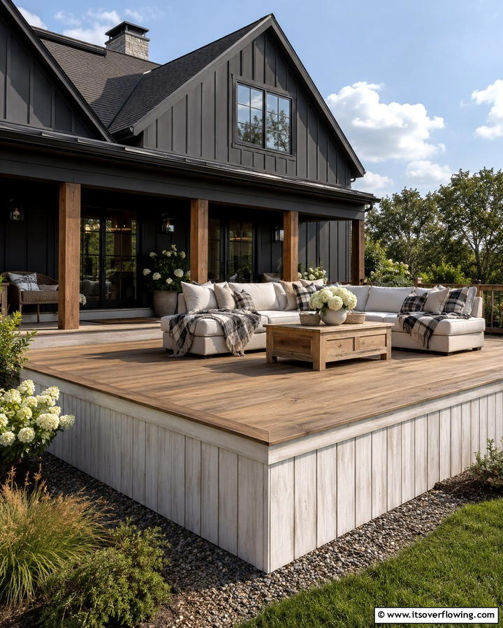 Farmhouse Chic Finishes - 30 Stylish Deck Skirting Ideas to Elevate Outdoor Entertaining