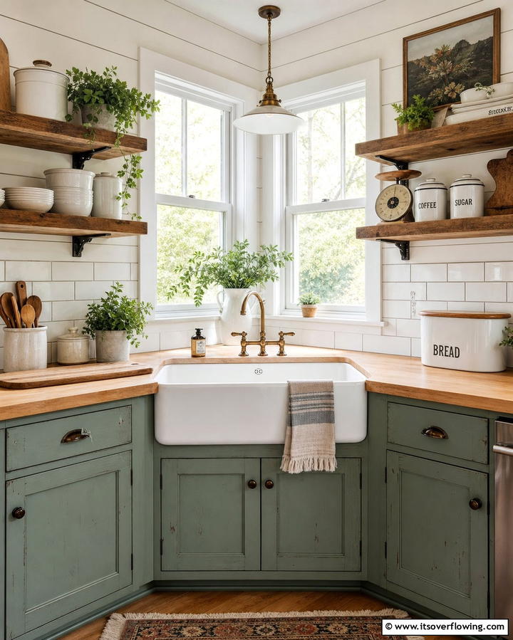 Farmhouse Corner Sink - 25 Clever Corner Kitchen Sink Ideas for Small Spaces