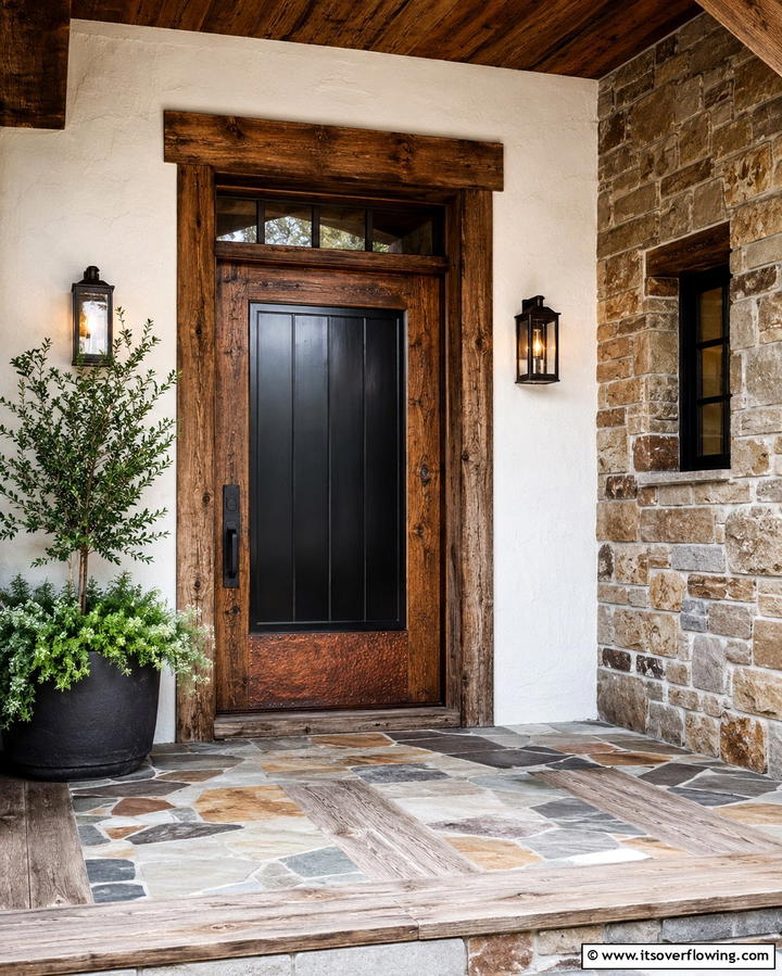 Farmhouse Door with Mixed Textures - 30 Farmhouse Front Door Ideas for Curb Appeal