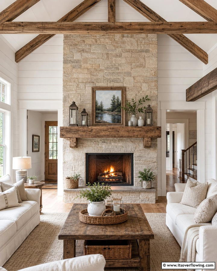Farmhouse Fireplace Charm - 21 Rustic Living Room Ideas for Cozy Natural Interior Designs