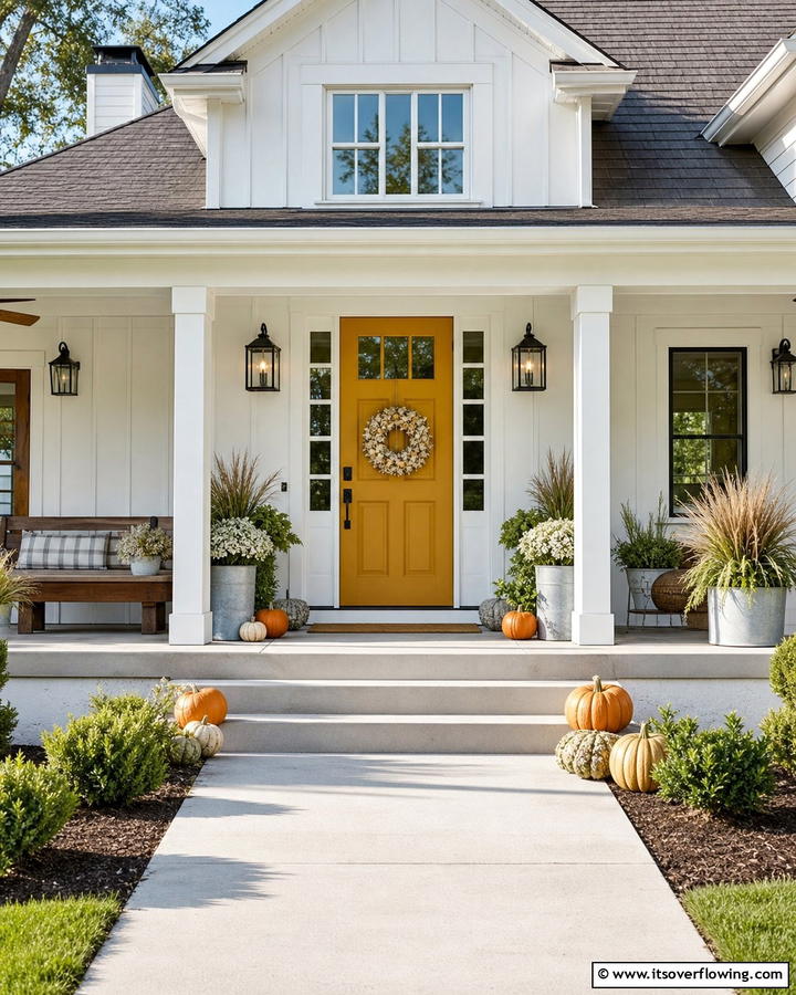 Farmhouse Flair with Neutral Tones - 20 Mustard Yellow Front Door Ideas for a Bold Entrance