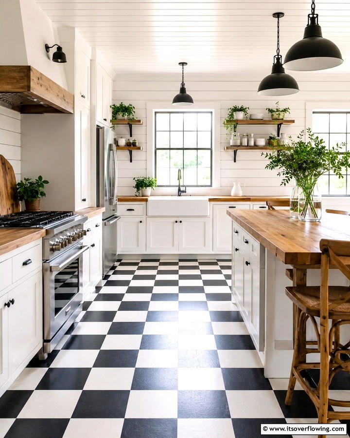 Farmhouse Fresh Vibe - 30 Kitchens with Checkered Floors- Retro-Inspired Designs