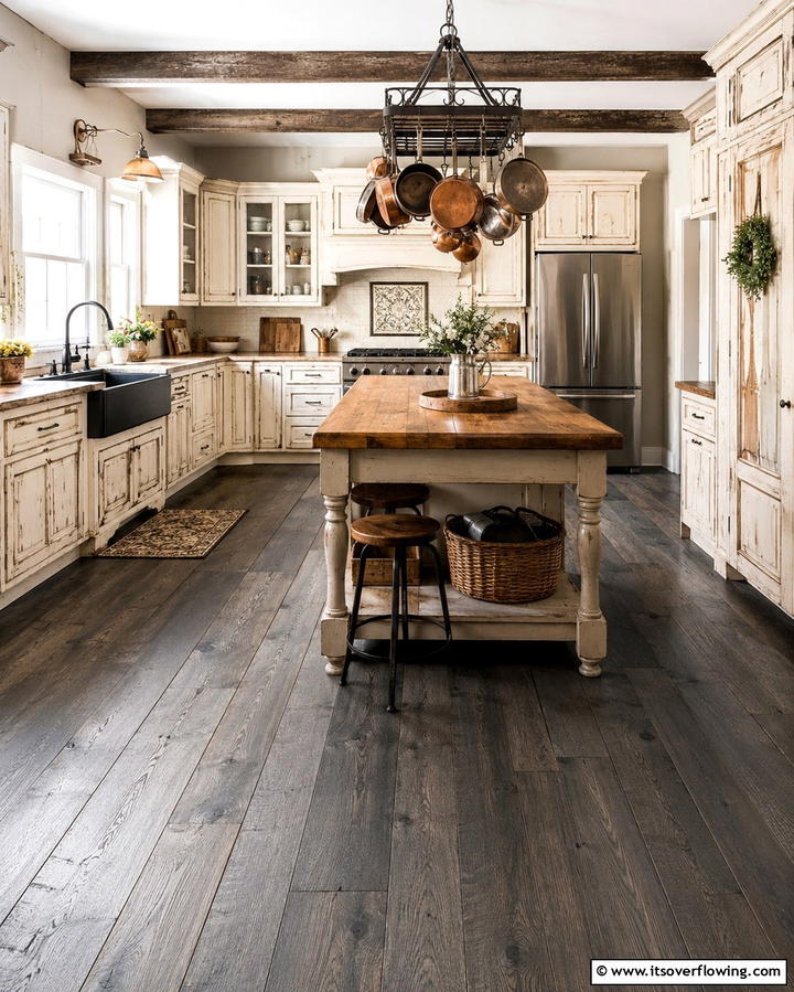 Farmhouse Kitchen with Grey Accents - 30 Kitchens with Grey Floors- Sleek & Modern Flooring Ideas