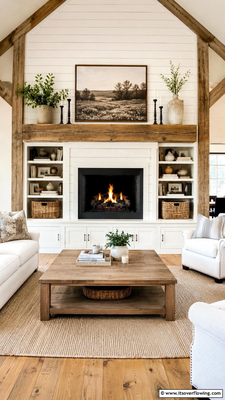 Farmhouse Mantel with Storage - 30 Farmhouse Fireplace Ideas for Cozy Living Spaces