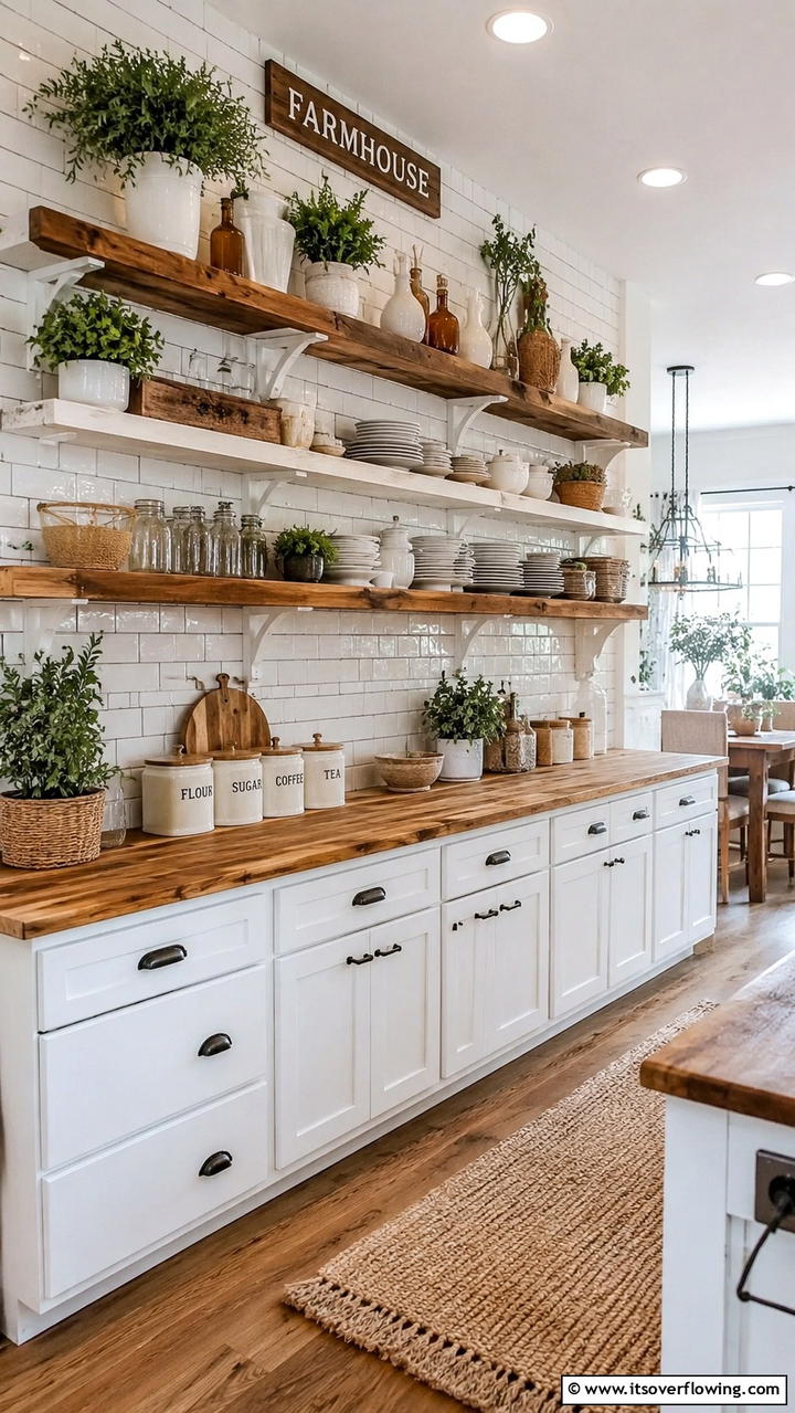 Farmhouse Open Shelving - 30 Boho Farmhouse Decor Ideas for Eclectic Charm