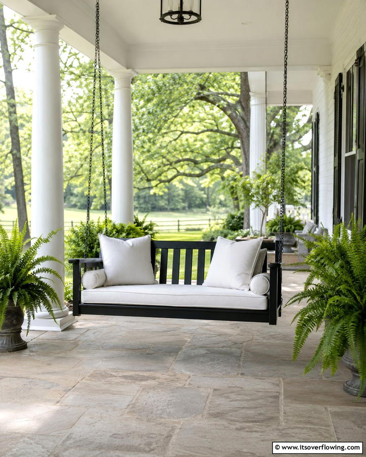 Farmhouse Porch Swing - 30 Farmhouse Patio Ideas for Rustic Outdoor Relaxation