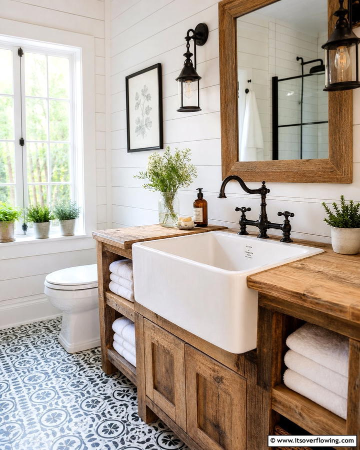 Farmhouse Sink - 25 Farmhouse Bathroom Ideas for a Rustic and Relaxing Retreat