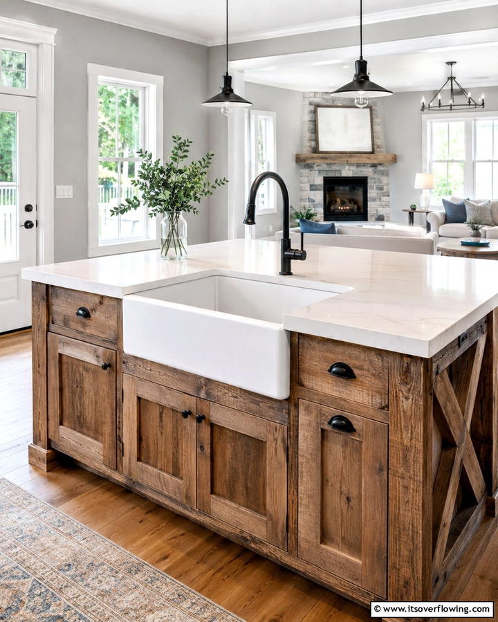 Farmhouse Sink Integration - 25 Farmhouse Kitchen Island Ideas for Rustic Charm