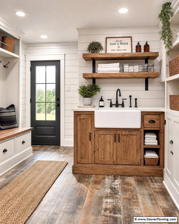 Farmhouse Sink for Cleaning Convenience - 20 Farmhouse Mudroom Ideas for a Rustic Entryway