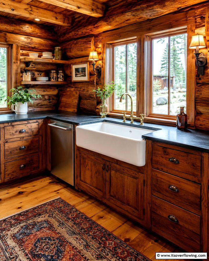 Farmhouse Sink for Vintage Appeal - 25 Log Cabin Kitchen Design Ideas for a Rustic Look