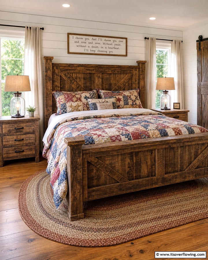 Farmhouse Style Bed Frames - 25 Country Bedroom Ideas- Cozy & Rustic Designs
