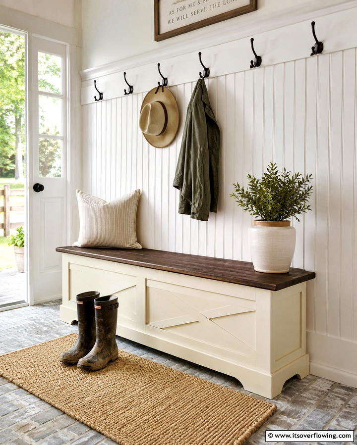 Farmhouse Style Bench with Storage - 30 Functional Entryway Bench Solutions for Organized Homes