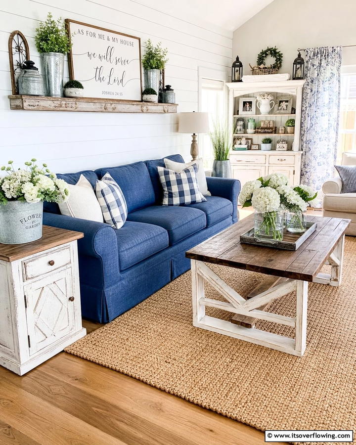 Farmhouse Style Blue Couch Living Room - 25 Blue Couch Living Room Ideas for a Stylish Space