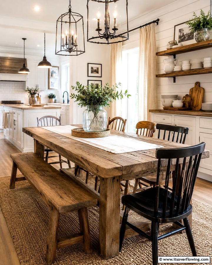 Farmhouse Style Dining Table - 25 Eat in Kitchen Ideas for a Cozy and Functional Dining Space