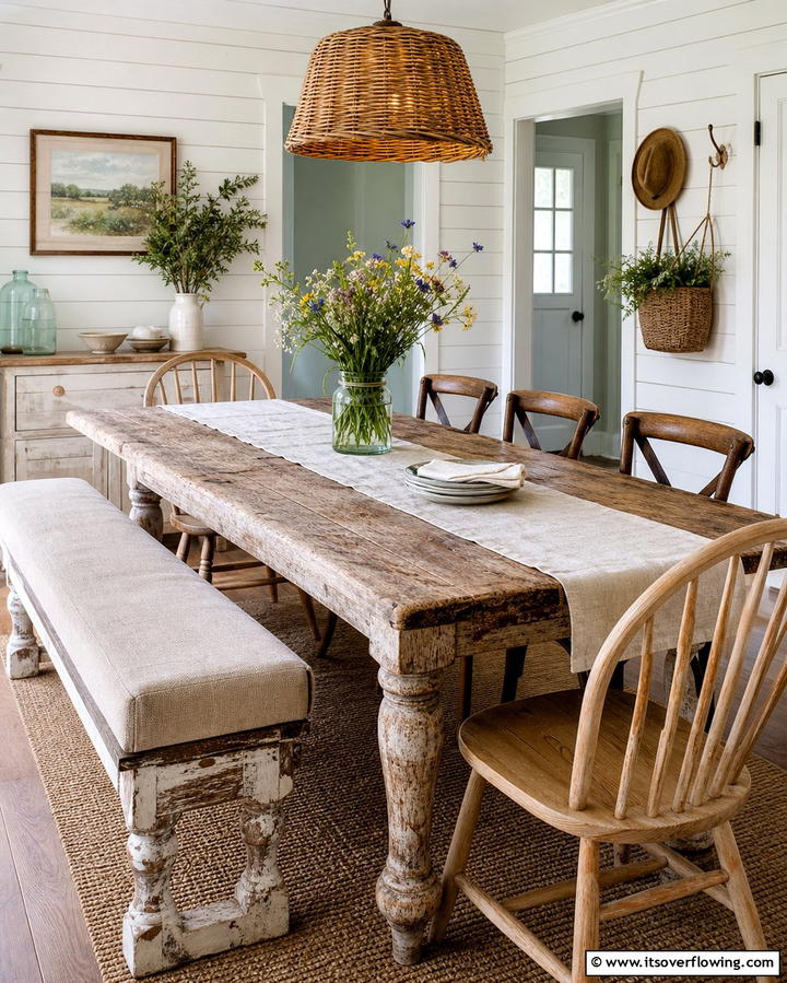 Farmhouse Style Dining Tables - 25 Cottage Decorating Ideas- Charming & Timeless Designs