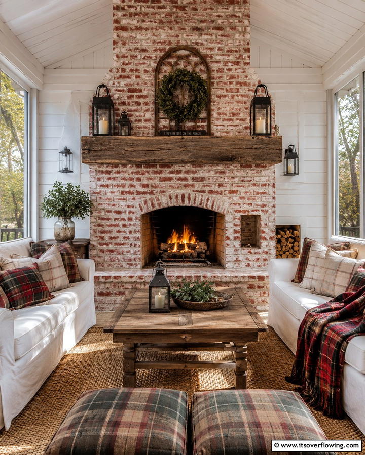 Farmhouse Style Fireplace Warmth - 25 Screened-in Porch With Fireplace Ideas for Cozy Evenings