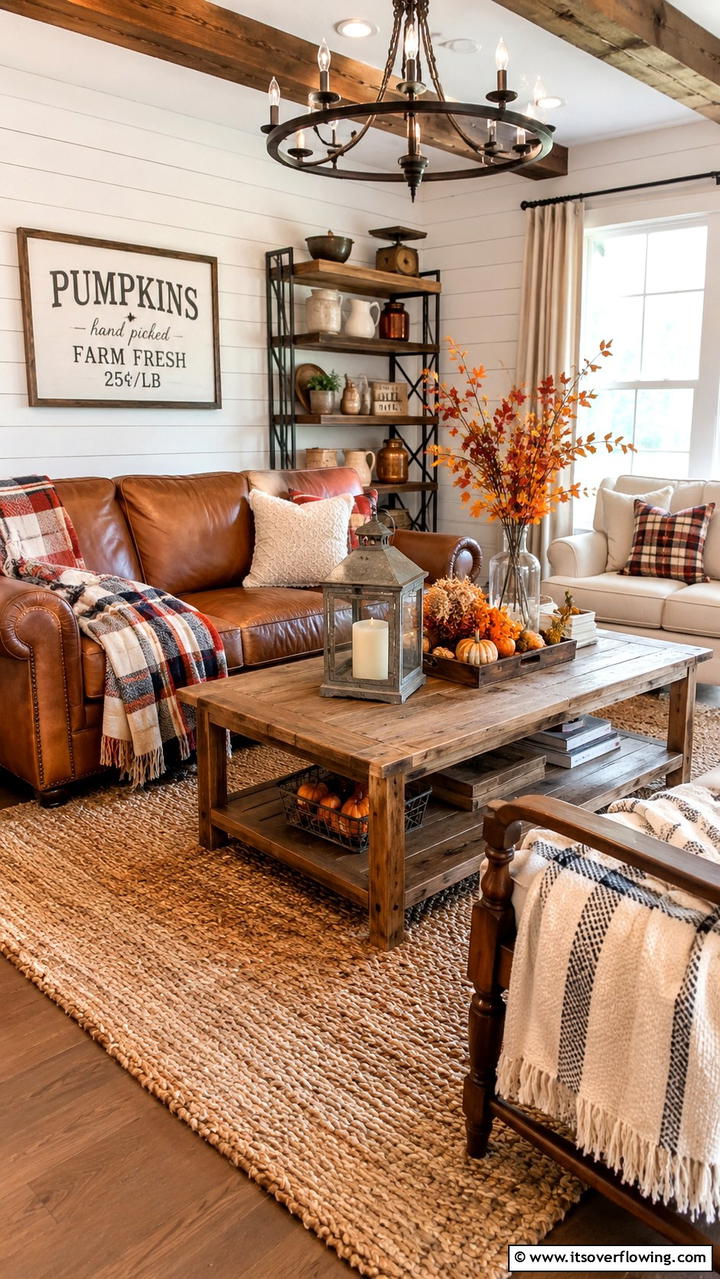 Farmhouse Style Furnishings - 30 Cozy Fall Living Room Ideas to Embrace Autumn Vibes
