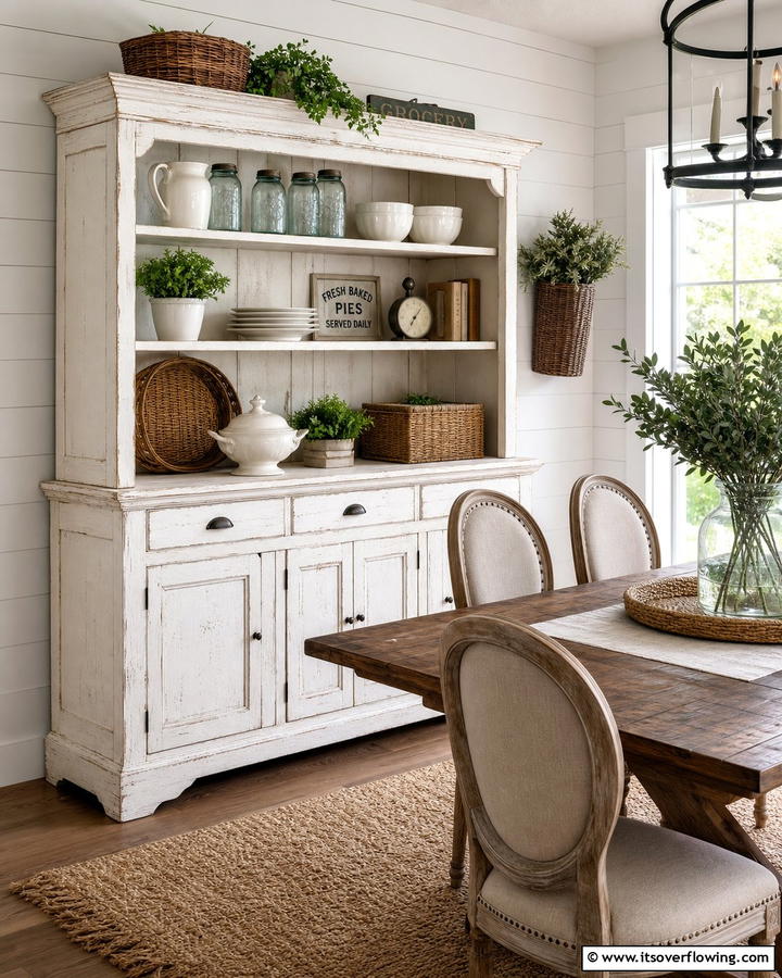 Farmhouse Style Hutch with Rustic Charm - 20 Dining Room Hutch Ideas for Storage and Style