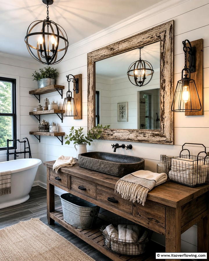 Farmhouse Style Lighting Fixtures - 25 Farmhouse Bathroom Ideas for a Rustic and Relaxing Retreat