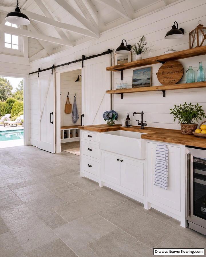Farmhouse Style Pool House Kitchen - 30 Pool House with Outdoor Kitchen Designs for Entertaining