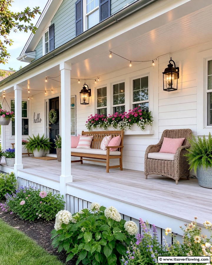 Farmhouse Style Porch with Shiplap Siding - 20 Raised Ranch Front Porch Ideas for Curb Appeal