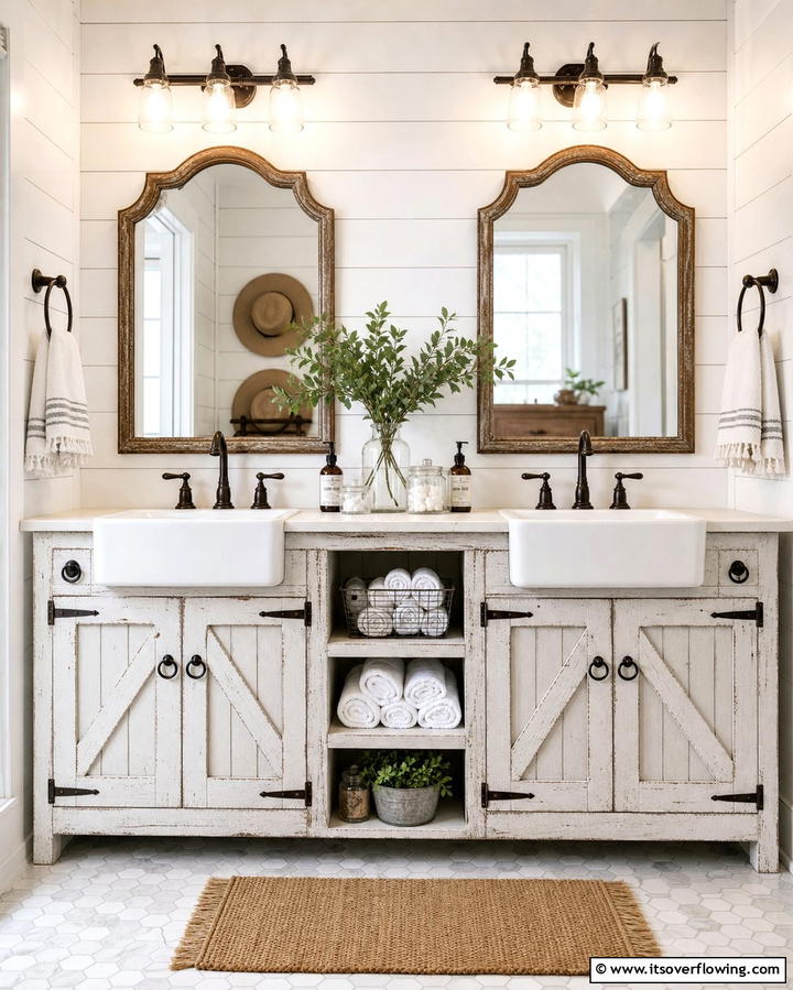 Farmhouse Style Vanity - 25 Double Vanity Bathroom Ideas for a Luxurious Space