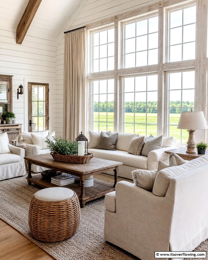Farmhouse Style Windows - 21 Rustic Living Room Ideas for Cozy Natural Interior Designs