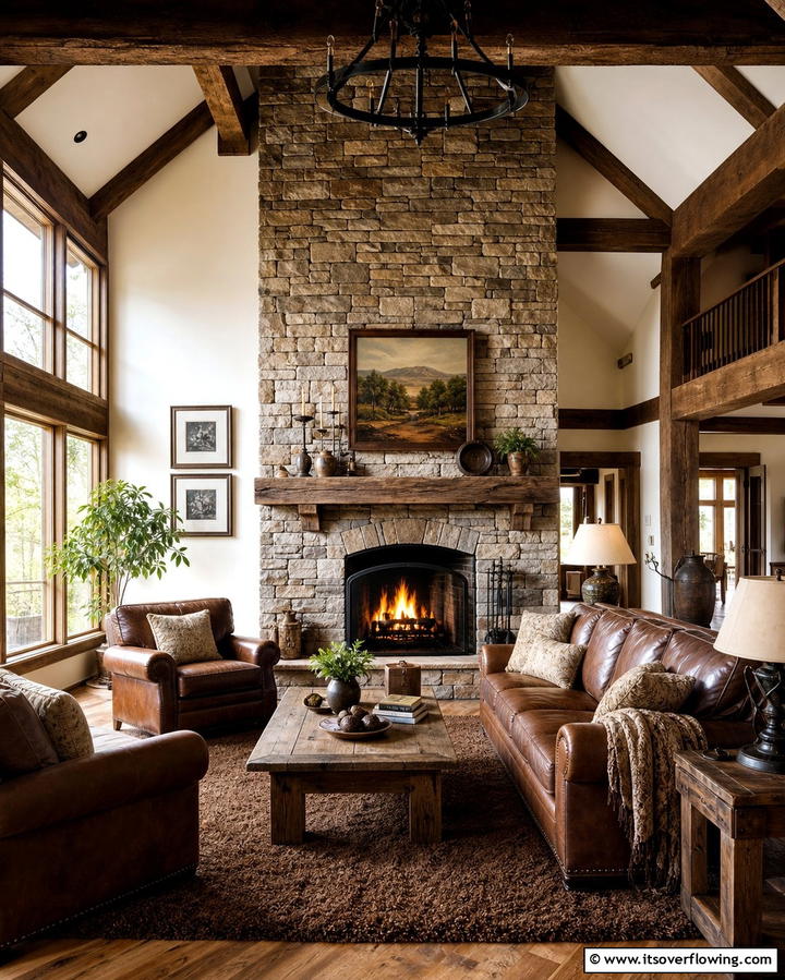 Farmhouse Warmth - 25 Stacked Stone Fireplace Ideas for a Rustic Look